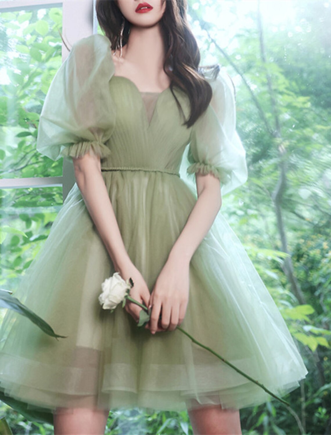 Wholesale A-Line Homecoming Dresses Tiered Plisse Dress Wedding Guest Graduation Short / Mini Short Sleeve Off Shoulder Tulle with Pleats